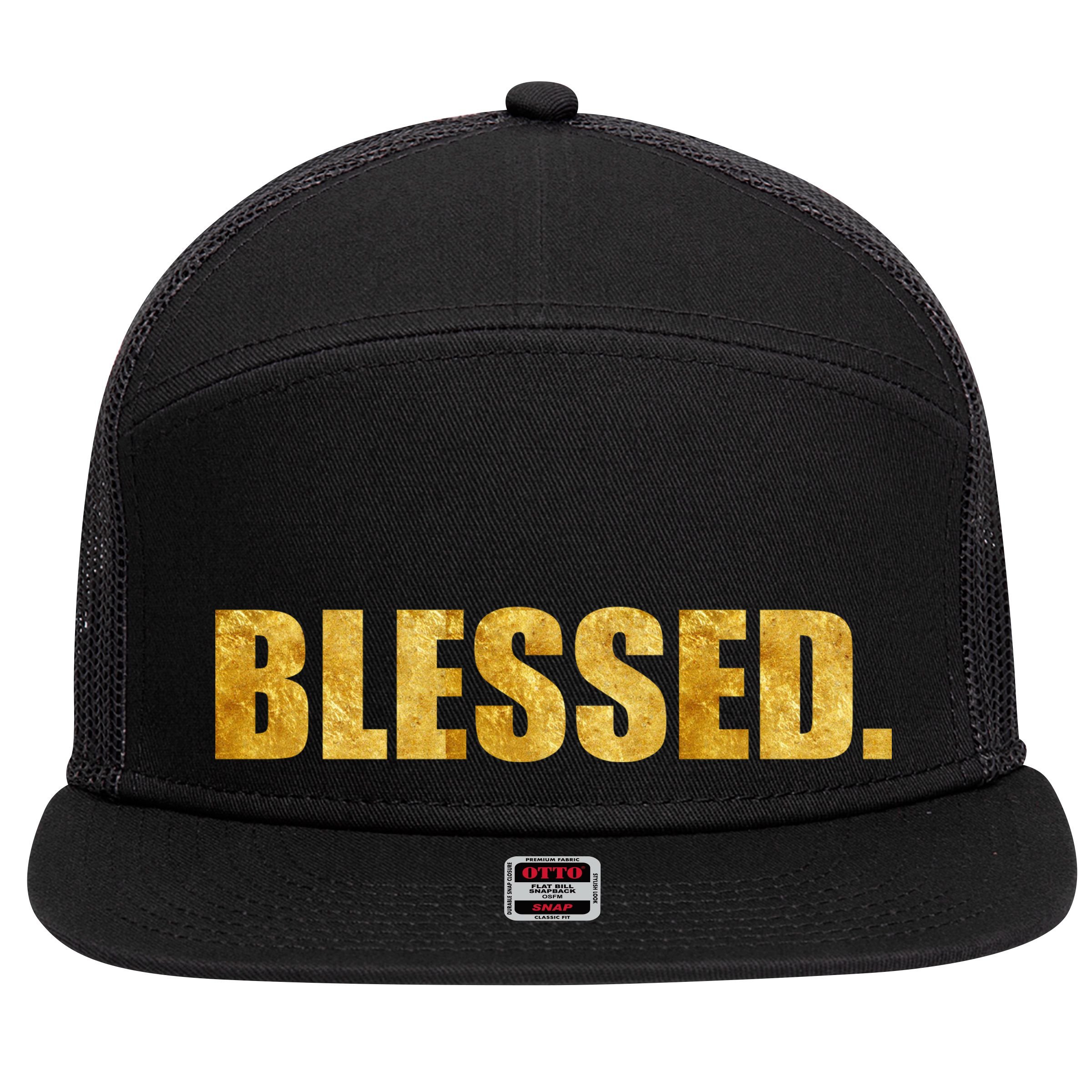 Limited Edition Gold Blessed 7 Panel Mesh Trucker Snapback Hat