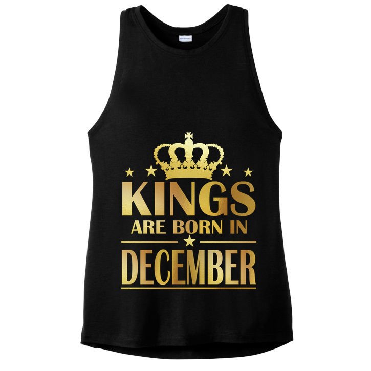 Limited Edition Kings Are Born in December Gold Print Ladies PosiCharge Tri-Blend Wicking Tank