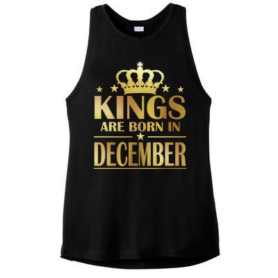 Limited Edition Kings Are Born in December Gold Print Ladies PosiCharge Tri-Blend Wicking Tank