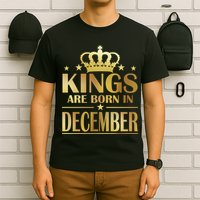Limited Edition Kings Are Born in December Gold Print T-Shirt