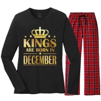 Limited Edition Kings Are Born in December Gold Print Women's Long Sleeve Flannel Pajama Set 