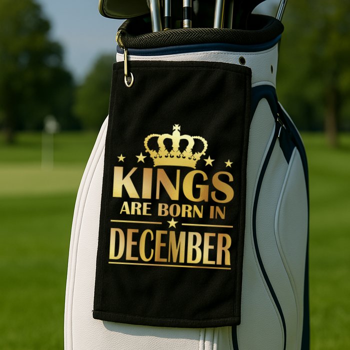 Limited Edition Kings Are Born in December Gold Print Golf Towel