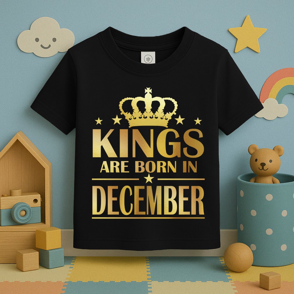 Limited Edition Kings Are Born in December Gold Print Toddler T-Shirt