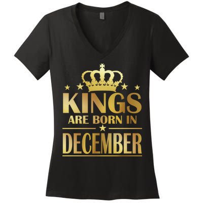 Limited Edition Kings Are Born in December Gold Print Women's V-Neck T-Shirt