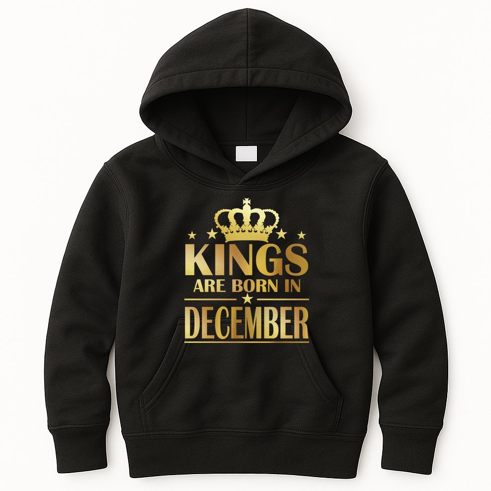 Limited Edition Kings Are Born in December Gold Print Kids Hoodie