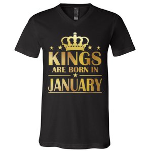 Limited Edition Kings Are Born in January Gold Print V-Neck T-Shirt