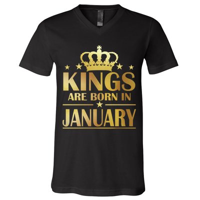 Limited Edition Kings Are Born in January Gold Print V-Neck T-Shirt