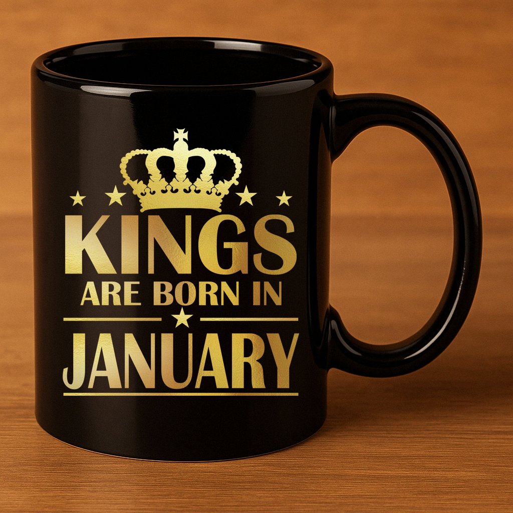 Limited Edition Kings Are Born in January Gold Print 11oz C Handle Ceramic Mug