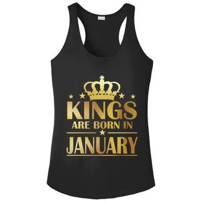 Limited Edition Kings Are Born in January Gold Print Ladies PosiCharge Competitor Racerback Tank