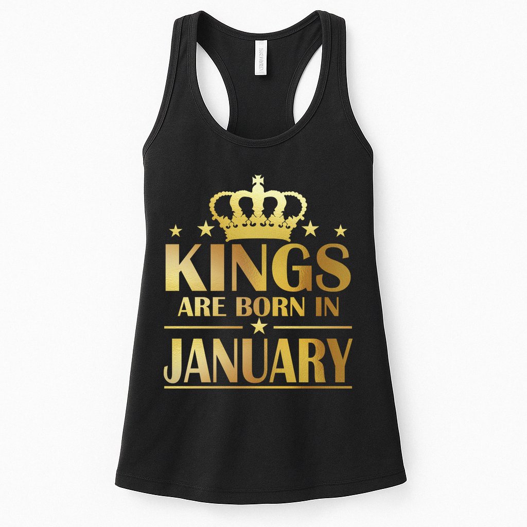 Limited Edition Kings Are Born in January Gold Print Womens Tank Top