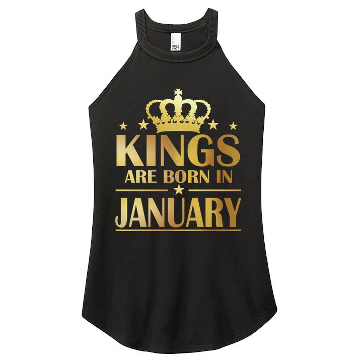 Limited Edition Kings Are Born in January Gold Print Women's Perfect Tri Rocker Tank
