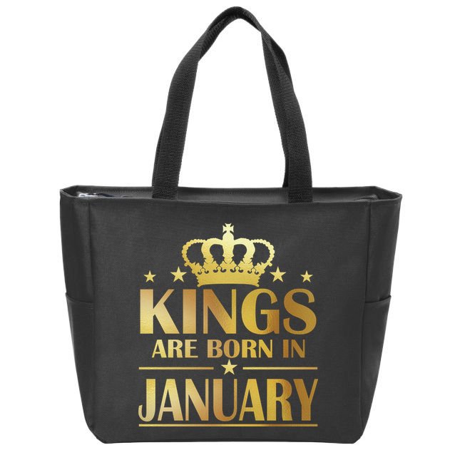 Limited Edition Kings Are Born in January Gold Print Zip Tote Bag