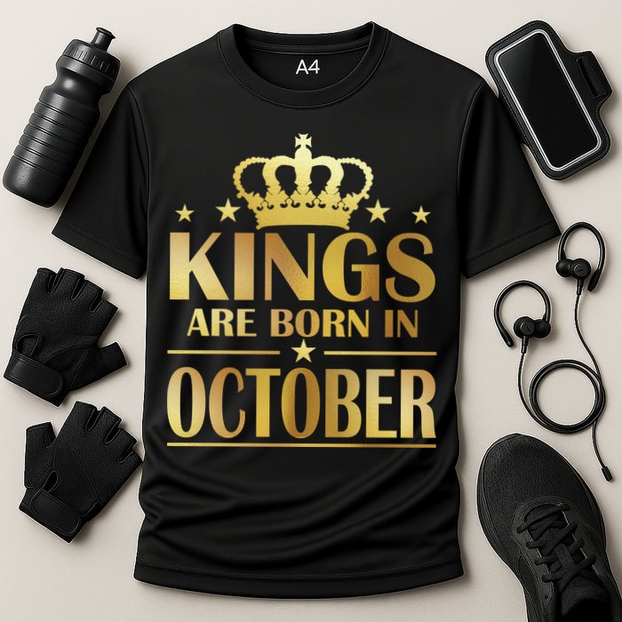 Limited Edition Kings Are Born in October Gold Print Cooling Performance Crew T-Shirt