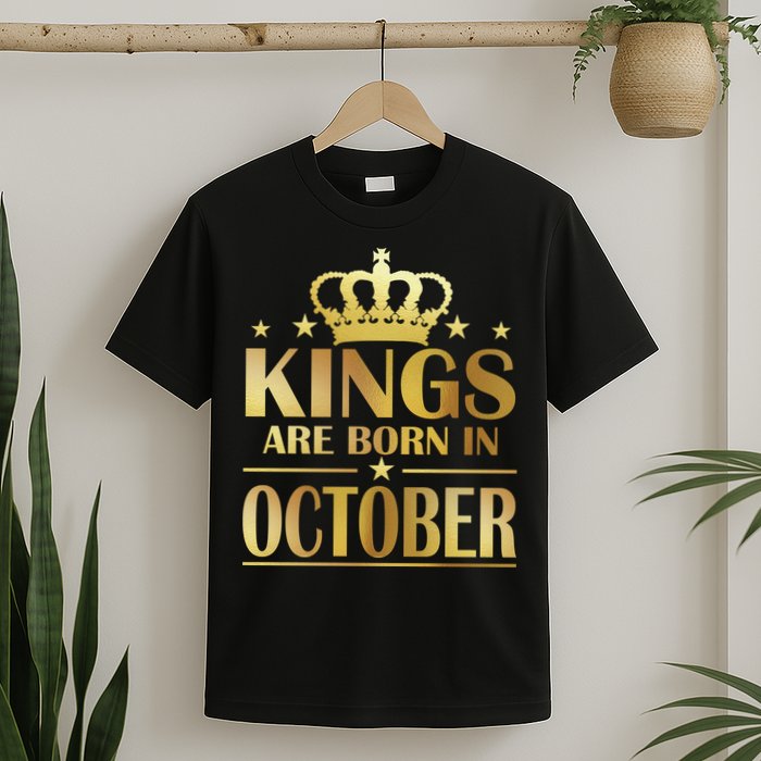 Limited Edition Kings Are Born in October Gold Print T-Shirt