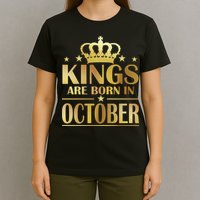 Limited Edition Kings Are Born in October Gold Print T-Shirt
