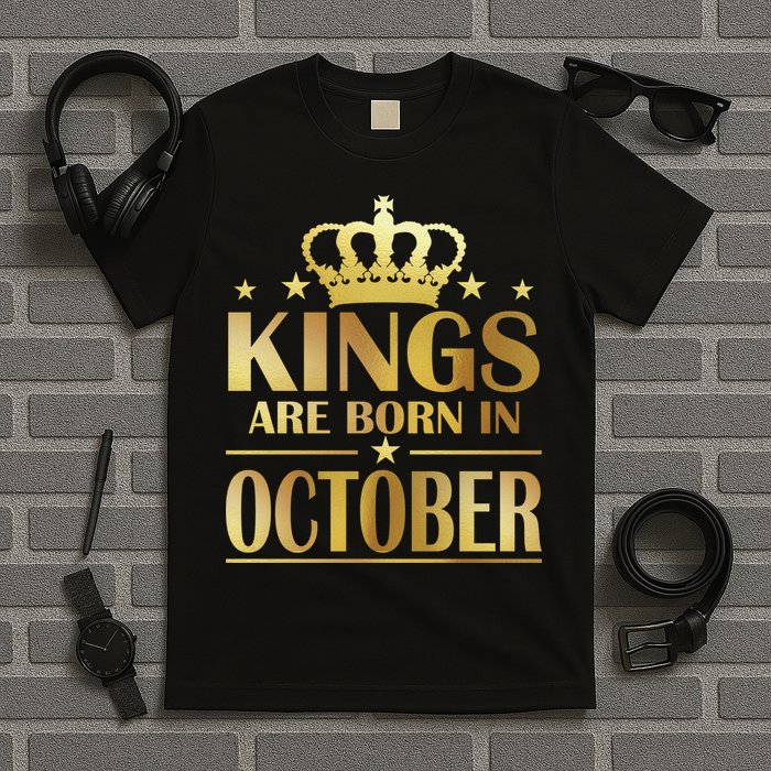 Limited Edition Kings Are Born in October Gold Print T-Shirt