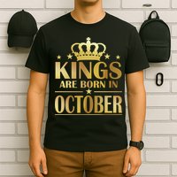Limited Edition Kings Are Born in October Gold Print T-Shirt