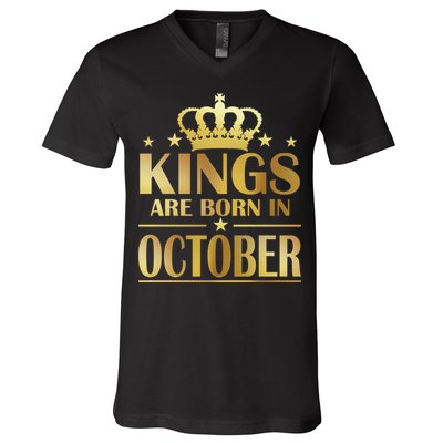 Limited Edition Kings Are Born in October Gold Print V-Neck T-Shirt
