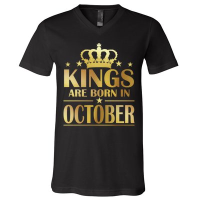 Limited Edition Kings Are Born in October Gold Print V-Neck T-Shirt