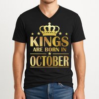 Limited Edition Kings Are Born in October Gold Print V-Neck T-Shirt