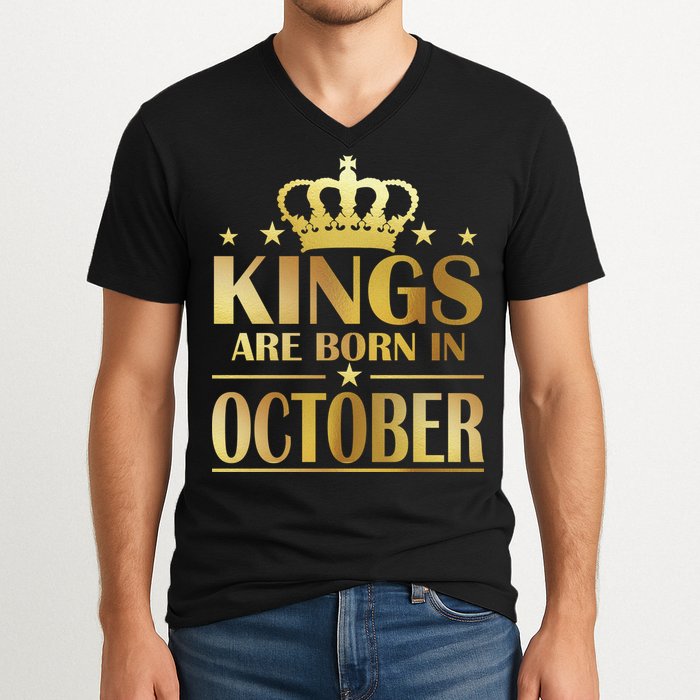 Limited Edition Kings Are Born in October Gold Print V-Neck T-Shirt