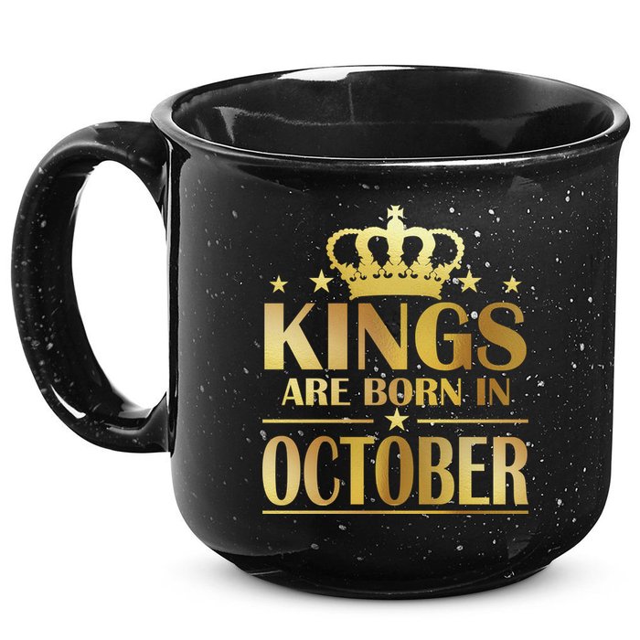 Limited Edition Kings Are Born in October Gold Print 15oz Campfire Ceramic Mug