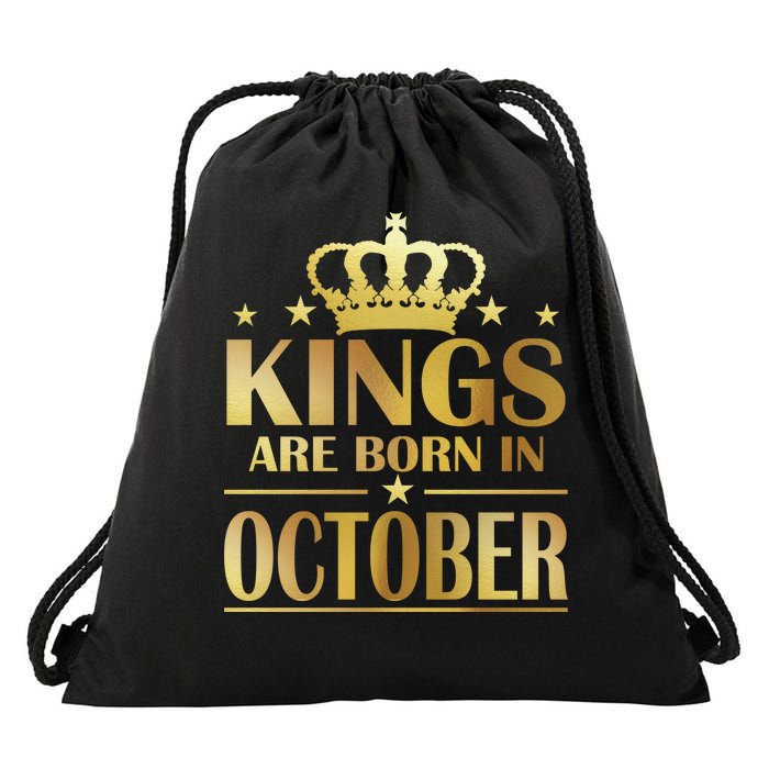 Limited Edition Kings Are Born in October Gold Print Drawstring Bag