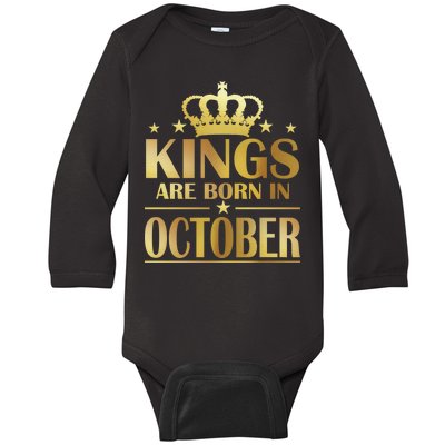 Limited Edition Kings Are Born in October Gold Print Baby Long Sleeve Bodysuit