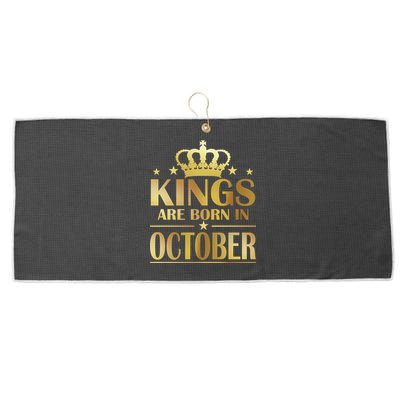 Limited Edition Kings Are Born in October Gold Print Large Microfiber Waffle Golf Towel