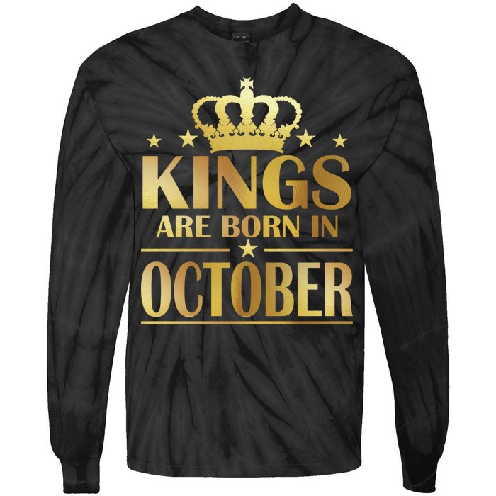 Limited Edition Kings Are Born in October Gold Print Tie-Dye Long Sleeve Shirt