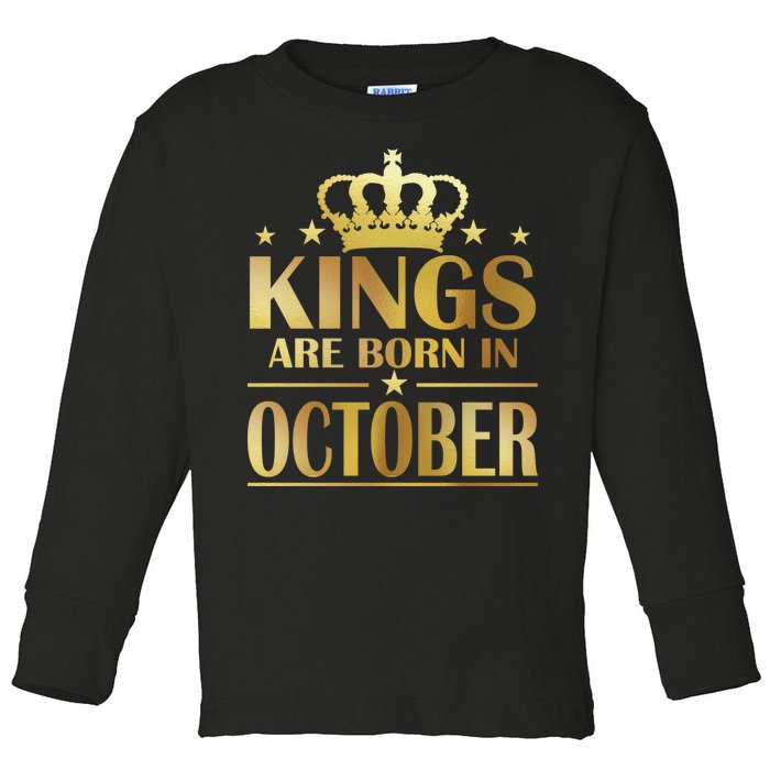 Limited Edition Kings Are Born in October Gold Print Toddler Long Sleeve Shirt