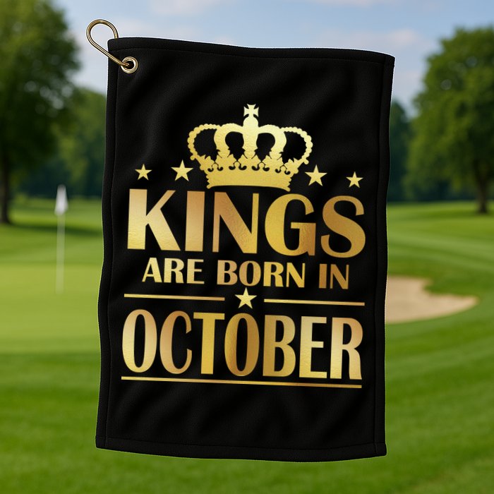 Limited Edition Kings Are Born in October Gold Print Golf Towel
