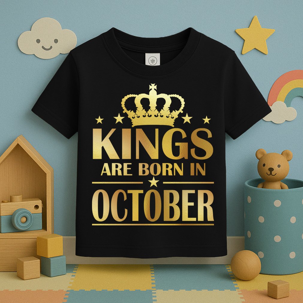 Limited Edition Kings Are Born in October Gold Print Toddler T-Shirt