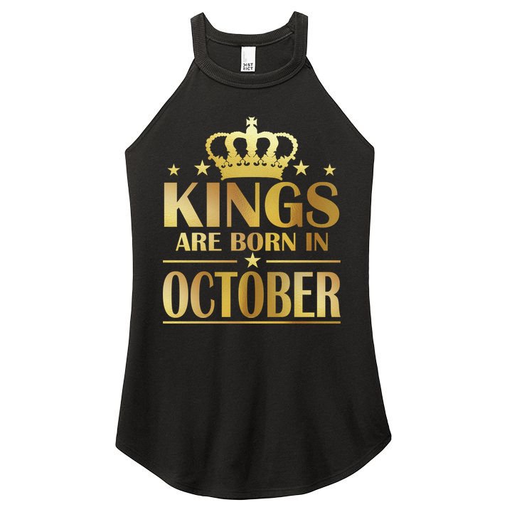Limited Edition Kings Are Born in October Gold Print Women's Perfect Tri Rocker Tank