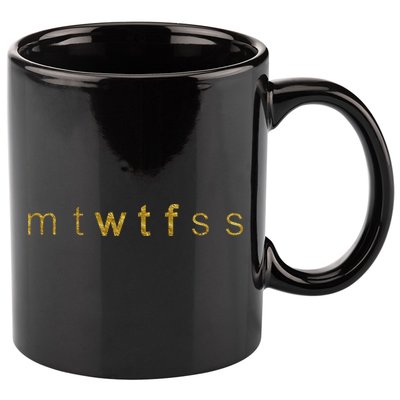 Limited Edition mtWTFss Days of the Week WTF Gold Print 11oz C Handle Ceramic Mug
