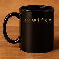 Limited Edition mtWTFss Days of the Week WTF Gold Print 11oz C Handle Ceramic Mug