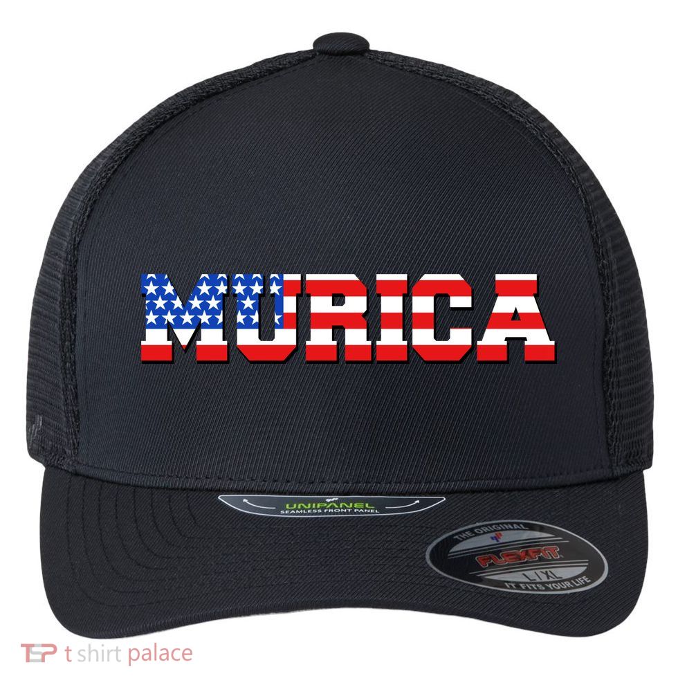 Limited Edition Murica Fourth of July USA Flag Flexfit Unipanel Trucker Cap