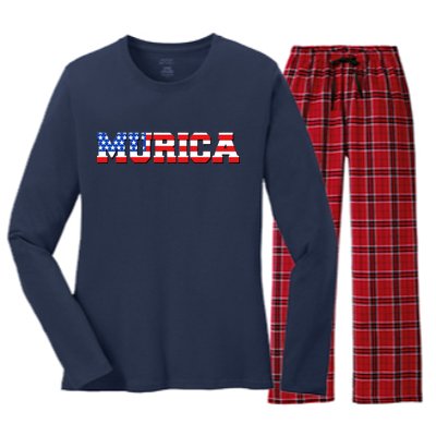 Limited Edition Murica Fourth of July USA Flag Women's Long Sleeve Flannel Pajama Set 