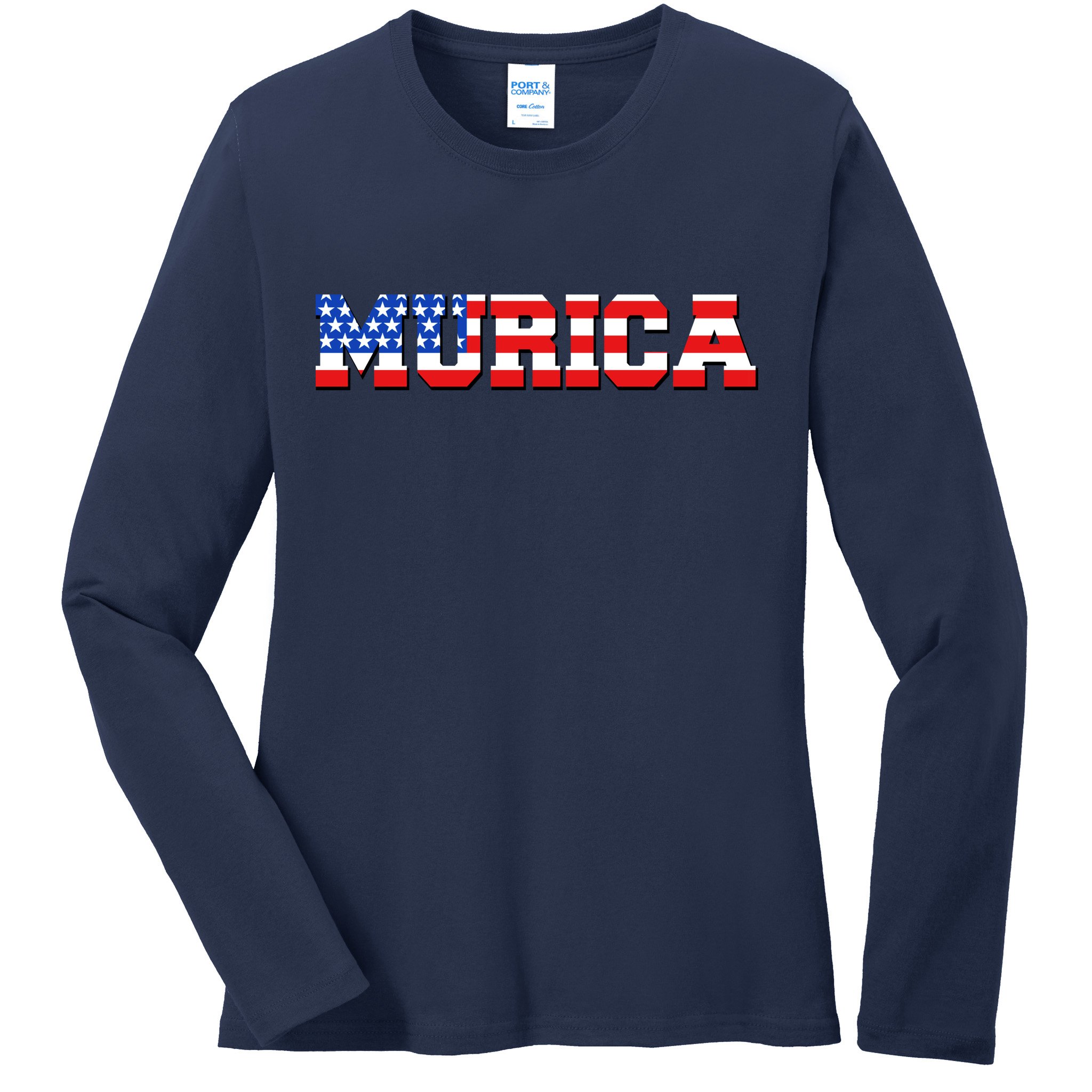 Limited Edition Murica Fourth of July USA Flag Ladies Long Sleeve Shirt