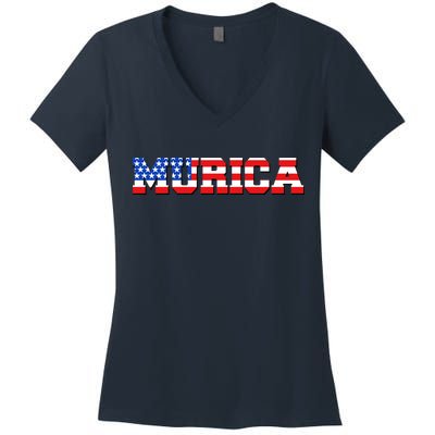Limited Edition Murica Fourth of July USA Flag Women's V-Neck T-Shirt