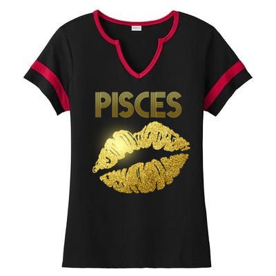 Limited Edition Pisces Zodiac Birthday Golden Lips Ladies Halftime Notch Neck Tee