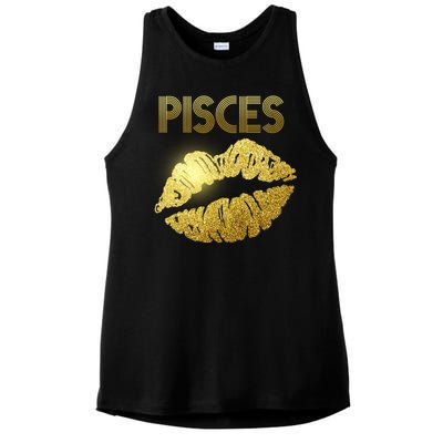 Limited Edition Pisces Zodiac Birthday Golden Lips Ladies PosiCharge Tri-Blend Wicking Tank