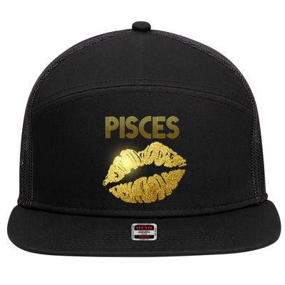 Limited Edition Pisces Zodiac Birthday Golden Lips 7 Panel Mesh Trucker Snapback Hat