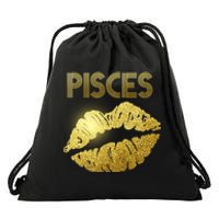 Limited Edition Pisces Zodiac Birthday Golden Lips Drawstring Bag