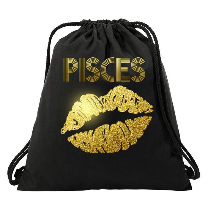 Limited Edition Pisces Zodiac Birthday Golden Lips Drawstring Bag