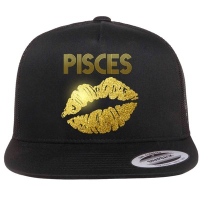 Limited Edition Pisces Zodiac Birthday Golden Lips Flat Bill Trucker Hat