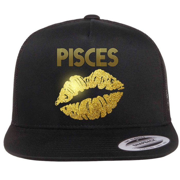 Limited Edition Pisces Zodiac Birthday Golden Lips Flat Bill Trucker Hat