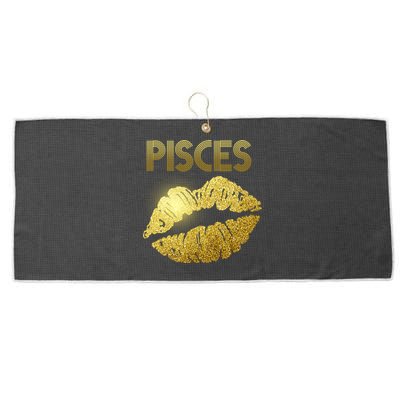 Limited Edition Pisces Zodiac Birthday Golden Lips Large Microfiber Waffle Golf Towel