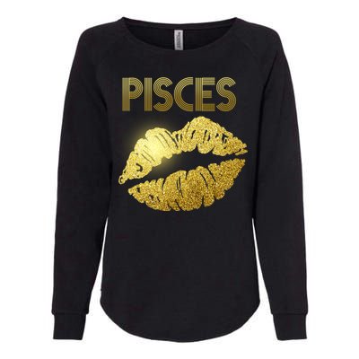 Limited Edition Pisces Zodiac Birthday Golden Lips Womens California Wash Sweatshirt