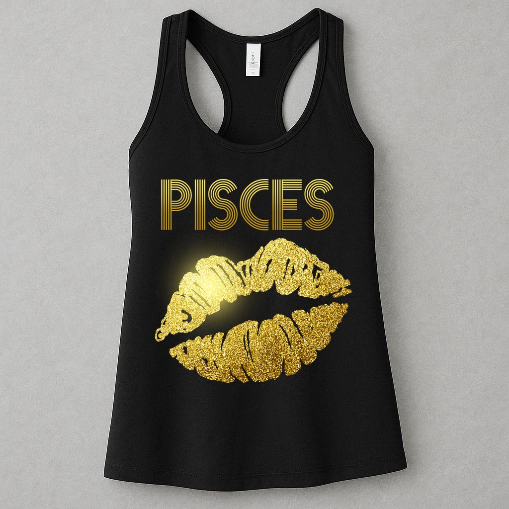 Limited Edition Pisces Zodiac Birthday Golden Lips Womens Tank Top